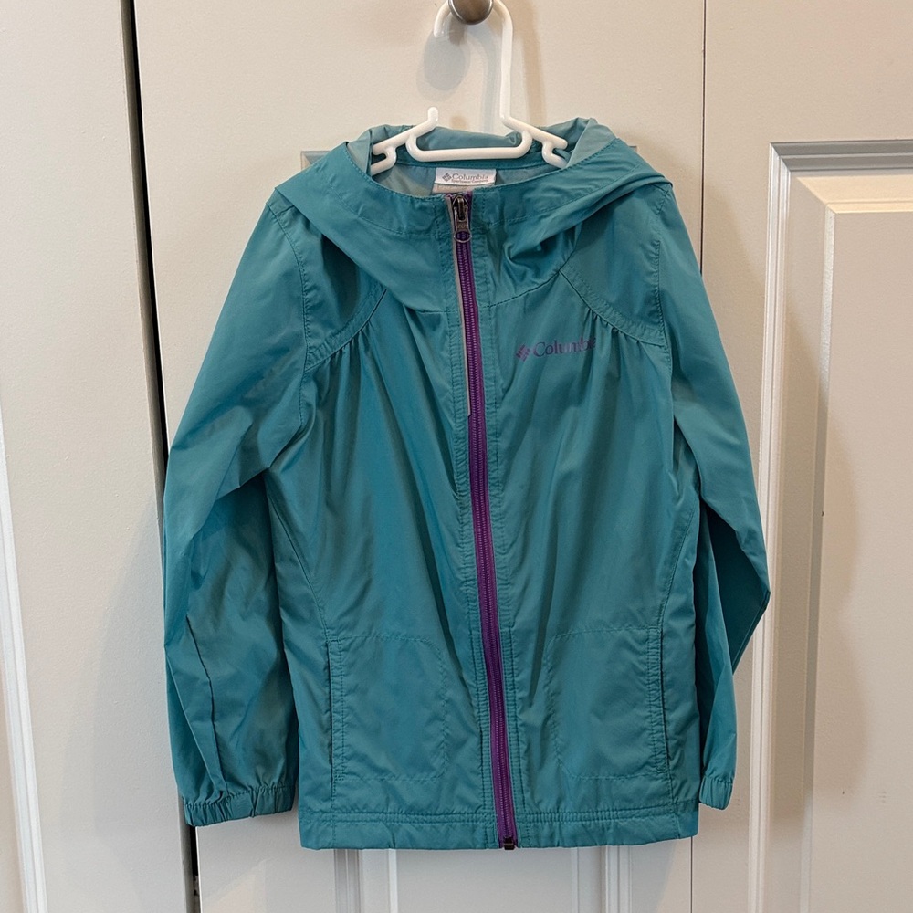 Columbia Kids Aqua Raincoat with Violet Zipper
